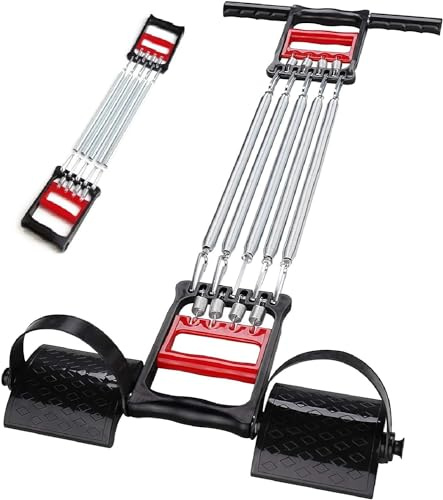 Youyijia 3-in-1 Brustmuskeltrainer Chest Expander 5 Federn Krafttraining Brustmuskel Expander Mehrfunktional Brust Expander Armtrainer und Elastisch Fußpedal für Muskeln Arm Training Crunches