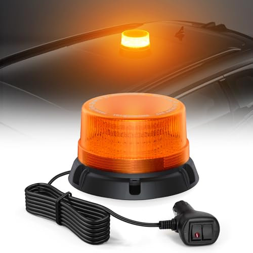 Gyrophare à 90 LED avec Câble de 2.8 Mètres, Jaune LED Avertissement 12-24V avec Aimant, étanche IP65, 2 Modes pour Véhicules de Construction Tracteur Remorque Chasse-Neige