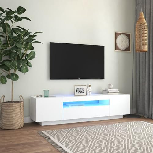 Juroupi TV-bänk med LED-lampor vit 160 x 35 x 40 cm TV-skåp, soffbord vardagsrum TV-skåp, soffbord LED-färger