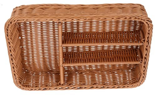Alipis Elegant Rattan Cutlery Storage Basket Compartments Forks Spoon Organizer Kitchen Utensil Holder for Silverware