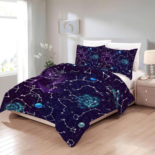 TMMDH Bettdecke 200x220 Ohne Bezug Nutzbar, Sternenplanet Bettdecken Waschbar Ganzjahresdecke Universum 4 Jahreszeiten Steppdecke, Bettzeug Microfaser mit 2 Kissenbezug für Sommer Winter Doppelbett