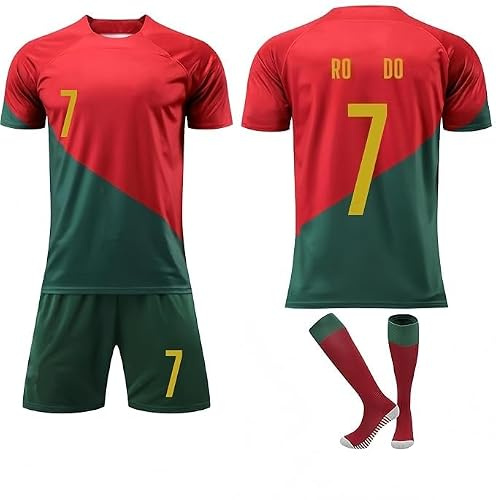 Portugal Fußball-Trikot Set, Heimtrikot Nr. 7, Rot-Grün, mit Shorts und Socken