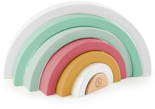 Bieco Torre Impilabile Arcobaleno in Legno a Bacche Gioco a Incastro per Bambini Montessori Bastoncini Decorativi da 1 Anno