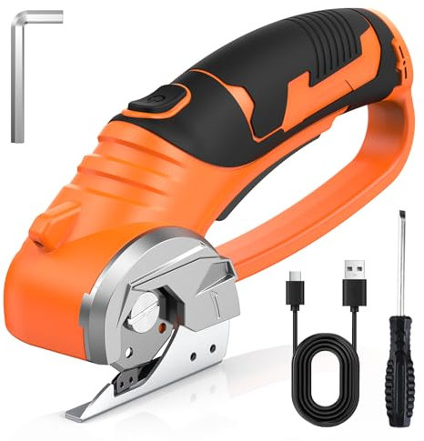 Snorthy Elektrische Schere, tragbare Pappschere, wiederaufladbare Pappschachtelschere mit Sicherheitssperre und LED-Licht, Mehrzweck-Stoffschere zum Schneiden von Pappe, Stoff, Leder, Teppichboden