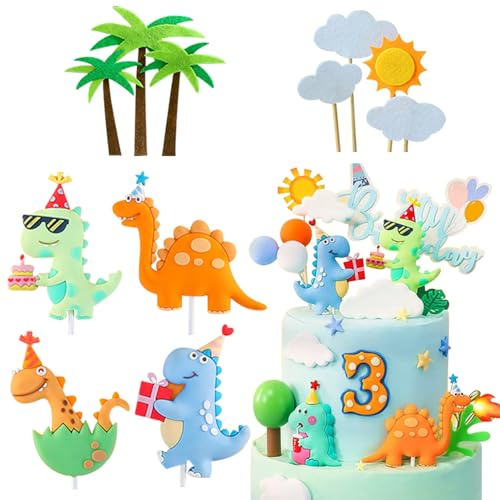 11 piezas de decoración de pastel de dinosaurio, decoración para tartas, dinosaurios, temáticas de dinosaurios, decoración para cumpleaños, eventos, fiestas, animales, temática, decoración de fiestas,