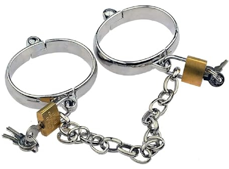 WLKJPP Abschließbar Handgelenk und Knöchel Manschette, Edelstahl Oval Handschellen Fußfesseln mit Slave Kette BDSM Bondage Fesseln Sex Spielzeug für Paare Frauen Männer,Silber-Männlich Fuß