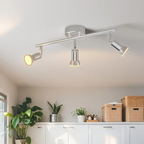 LVWIT Deckenleuchte LED Spotleuchte 3 Flammig GU10 Modern Chrom Deckenspot Schwenkbar 350° Drehbar Küchelampe Spot Strahler Decke Wohnzimmer Schlafzimmer Deckenstrahler (Ohne Leuchenmittel)