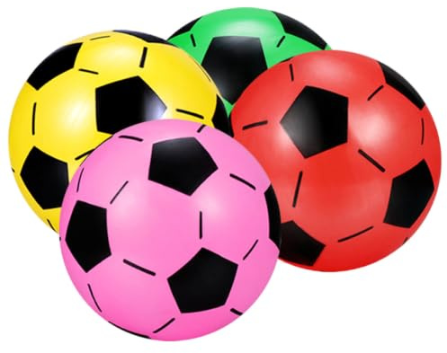 BESPORTBLE 4 Balones de Fútbol Inflables Color Aleatorio, Juguete de Plástico de Alto Rebote, Paquete de 4, para Niños Adecuado para Piscina y Exterior