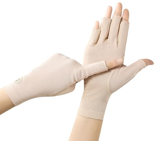 Symphonyw Damen Sommer Halbfinger Handschuhe, Dünn Baumwolle UV-Schutz Touchscreen Handschuhe, rutschfest Sonnenschutz Fäustlinge für Outdoor Autofahren Radfahren
