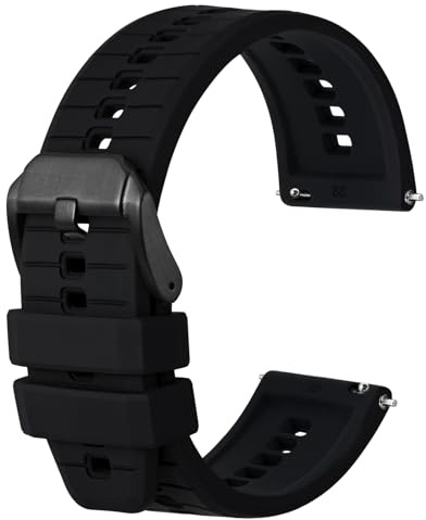 Anbeer Silikonarmband, 18 mm, 20 mm, 22 mm, 24 mm, gummi, snabbstängning, 8 färger att välja mellan, armband klocka herr dam, mjukt byte, Svart med svart spänne, 22mm, Gummi