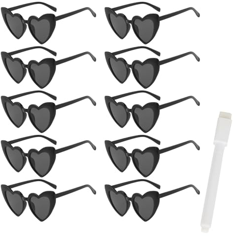 ASFWAGQ Personalisiertes Herz-Sonnenbrillen-Set in Weiß/Schwarz, ideal für Hochzeiten, JGA, Karneval und Mottopartys, inklusive Stift für kreative Deko-Ideen