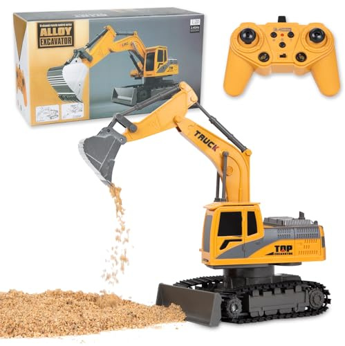 BORSCELLOR Giocattoli Escavatore Telecomandato per Bambini, 2 in 1 RC Scavatore Trattore con Bulldozer, 2.4Ghz Veicoli da Costruzione Giocattoli Auto con Luci e Musica per Bambini 3 4 5 6 7 8-12 Anni