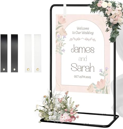 Soporte de caballete para carteles de boda, 173 x 80 x 50 cm, soporte para placa de boda, texto en inglés Welcome to our Wedding Sign mit 4 Lederriemen,Leinwand Ständer hochstand,Hochzeit Staffeleile