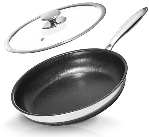 KOKHUB Titan-Keramik Bratpfanne 30 cm mit Deckel, Edelstahlpfanne Induktion, Tri-Ply Antihaft Pfanne, PFAS/PFOA/PTFE-frei, Spülmaschinen- & Ofenfest bis 260°C, für alle Herdarten