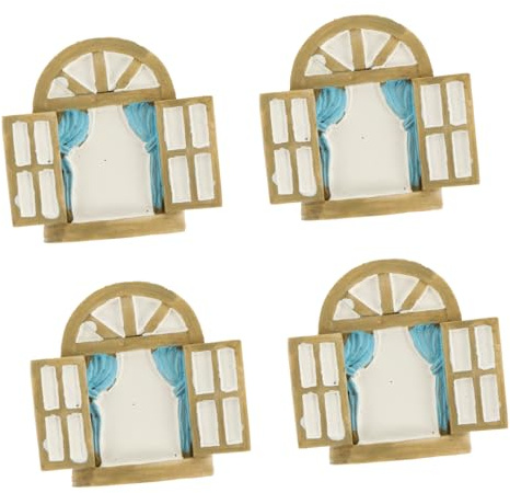 UPKOCH Ventanas en Miniatura de Resina para Decoración de Jardín en Micropaisajismo, Modelo Redondo 4 Piezas, Accesorios para Macetas y Adornos de Bonsái, Uso en Exteriores y Patios