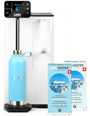 LANGWATER Autisch Osmoseanlage mit anpassbarer Mineralisierung | Umkehrosmoseanlage mit UV Heißwasserspender & Mineralien aus 2 Swiss-made Mineral-Packs Keine Installation Optimale Hydration