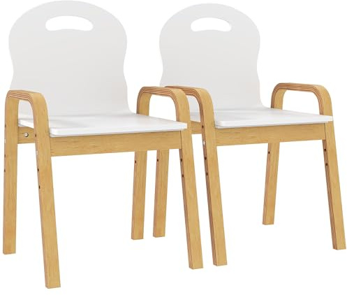 AIYAPLAY Lot de 2 chaises pour Enfants réglables en Hauteur, Fauteuil Enfants en Bois Massif avec accoudoirs, pour Manger, Lire, étude et Jouer, 3 à 9 Ans, Blanc