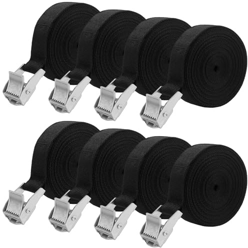 ZOENHOU 8 Pack 4m x 25mm Tie Down Straps, Adjustable Tensioning Belts with Buckles, Black Lashing Strap Cargo Strap for Motorcycle, Trucks, Trailer, Luggage