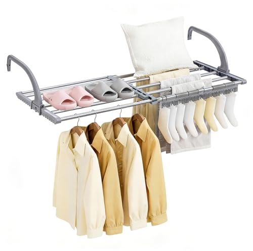 Valyrane Wäscheständer Klein Faltbar, Wäscheständer Heizung Ausziehbar 45-77 cm, Wandtrockner für Balkon, Mini Wäschetrockner Innen Außen