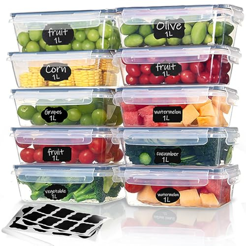 Aethelkeen 10x1L Boite Conservation Alimentaire, Boite Hermetique Alimentaire, Boite Rangement Cuisine Et Frigo, Récipients Hermétiques Plastiques, Sans BPA