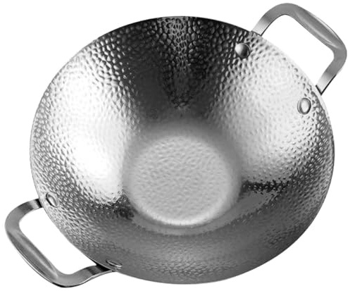 VICASKY Sartén de Acero Inoxidable 8 Pulgadas Doble Asa, Olla Grande para Cocinar y Wok Doméstico, Olla Caliente para Cocina Casera y Restaurante, Apta para Barbacoa Coreana