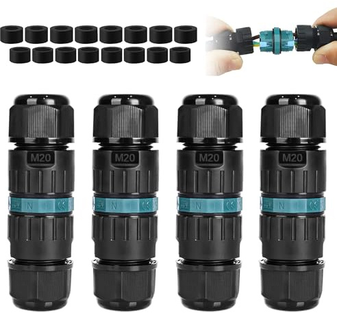 4 Pack Empalmes Cables Electricos IP68,Práctico,Conector de cable resistente al agua IP68 de 3 pines,manguito de conexión Ø5-10mm,Apto para jardines,suelos,tejados(3 pines 4p)