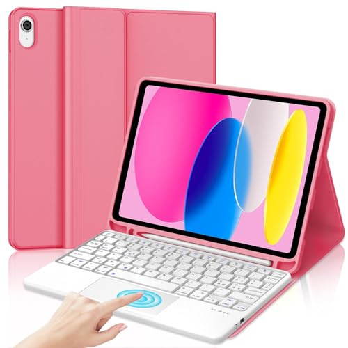 Tastiera per iPad A16 11 Generazione 11 2025/10 Generazione 2022 10.9 | Cover Keyboard Touchpad Bluetooth Staccabile, Italiano QWERTY, Custodia Tastiera Trackpad con Portapenna, Rosa fucsia