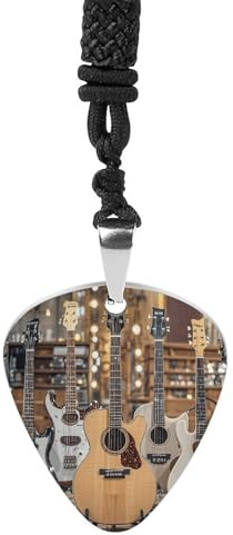 Gitarr bas musik musikinstrument gitarr plektrum halsband titan stål gitarr plektrumhållare hänge halsband R&B musik smycken trendigt rock musik halsband gitarr ukulele plektrum halsband för musik