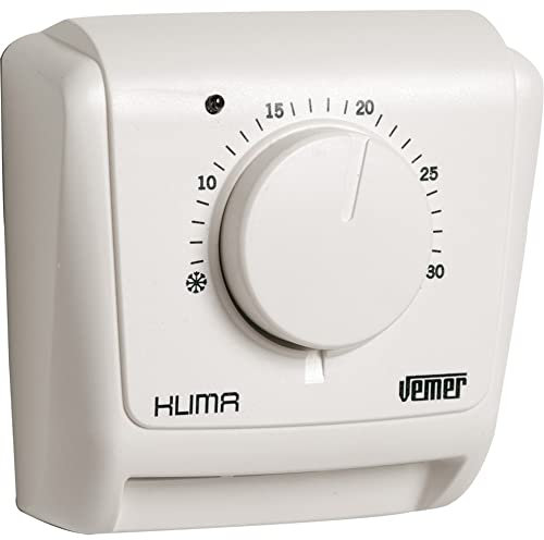 VEMER VE020400 Termostato Mecánico de Ambiente a Membrana de Gas, Función de Calefacción y Aire Acondicionado y Luz de Encendido, Blanco, Normale