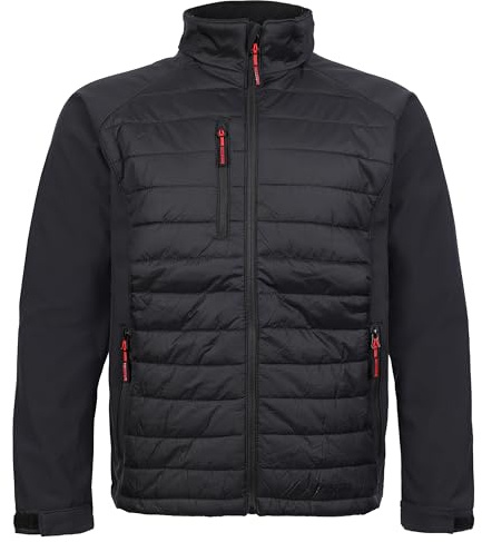 TuffStuff - Snape Softshell Jacket - Size Large, Black - 220gsm ThermoFort Insulation, Adjustable Cuffs, Zipped Handwarmer & Chest Pockets - Mens Lightweight Jacket - Ideal for Work & Outdoors