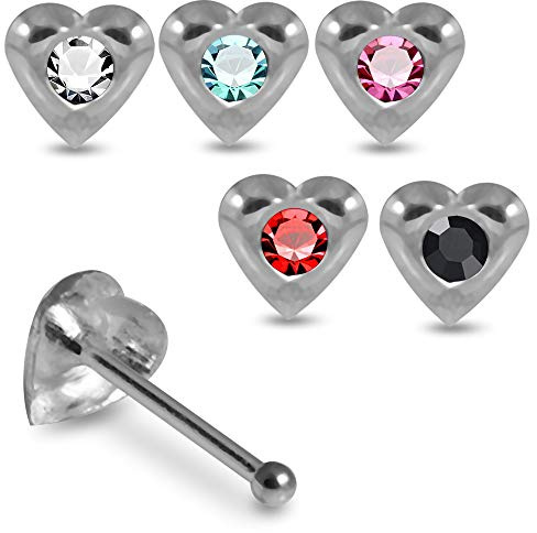Monster Piercing 5 Stück Pack Crystal Stein Herz Top 22 925 Sterling Silber Nase Knochen Stud Piercing messen