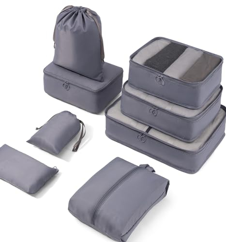 Meowoo 8-teilig Koffer Organizer Set, Packing Cubes, Packwürfel für Urlaub & Business, Reise Organizer mit Kleidertaschen, Gepäck Aufbewahrung Taschen, Ordnungssystem für Koffer (Grau)