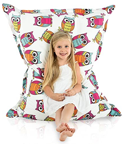 Italpouf Sitzsack XL Riesensitzsack, Sitzkissen Indoor, Sitzsack Sessel für Kinder, EPS Perlen Füllung, Abnehmbarer Bezug, Maschinenwaschbar, Kleine Eulen, 135x98 cm