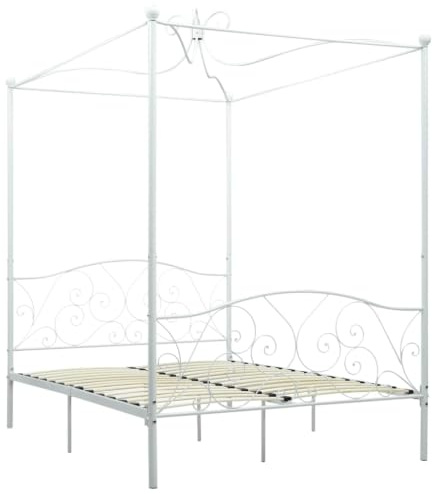 vidaXL Himmelbett-Gestell Weiß Metall 140 x 200 cm | Ideal für alle Arten von Schlafzimmerstilen, Hergestellt aus robustem Metall und Sperrholz, Perfekt zum Aufhängen von
