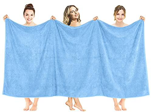American Soft Linen Oversized Bath Sheet 40x80 Extra Large for Bathroom, 600 GSM 100% Cotton Turkish Jumbo Bathsheet Towels for Adults, Sky Blue Bath Sheet