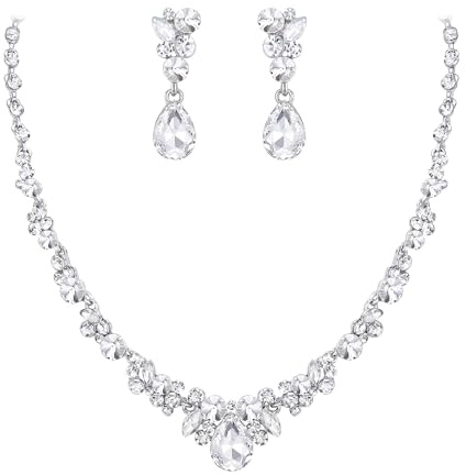 Ever Faith Sparkly Crystal Floral Bridal Jewellery Set Clear Silver-Tone