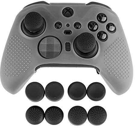 AreMe Soft Anti-Slip Silicone Protective Cover Skins Case with Rubber Thumb Grips Analog Caps for New Xbox One Elite Series 2 Controller (Grey)