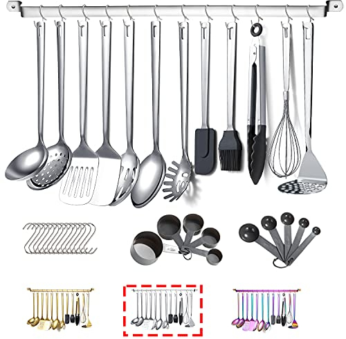 Juego de utensilios de cocina de acero inoxidable, Kyraton de 37 piezas, herramientas con soporte