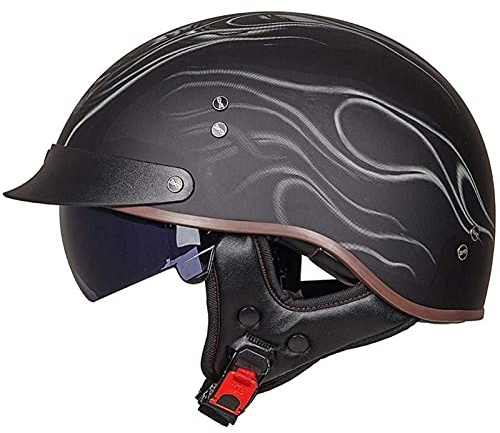 Sebasty Halbschalenhelm mit ECE Motorradhelm Herren Damen Brain Cap Retro Motorrad Jethelm Halbhelm Halbschale Helm Rollerhelm Chopper Scooter Helm Sturzhelm mit Visier 5,M
