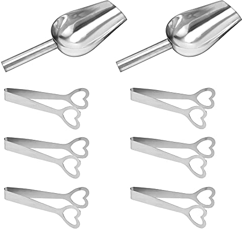 Trsnzul Edelstahl Zuckerzange Set 6 Stücke Zuckerzange und 2 Stücke Eisschaufel Candy Bar Zubehör Eisschaufel Candybar Zangen Set für Hochzeit Party Candy Bar Büfett Grill Dessert Kaffee