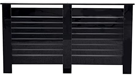 Homemade Design HMD High Gloss Black/White Grey Radiator Cover Decorative Cabinet Horizontal Slat 4 Size for Office Living Room Bedroom Hallway (high gloss black, W151.5xD19xH82cm) (21364)