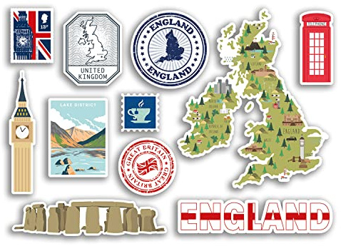 A5 Sticker Sheet - England Vinyl Stickers - English London GB UK Landmark Holiday City Country Airport Map Flag Food Sticker #77540