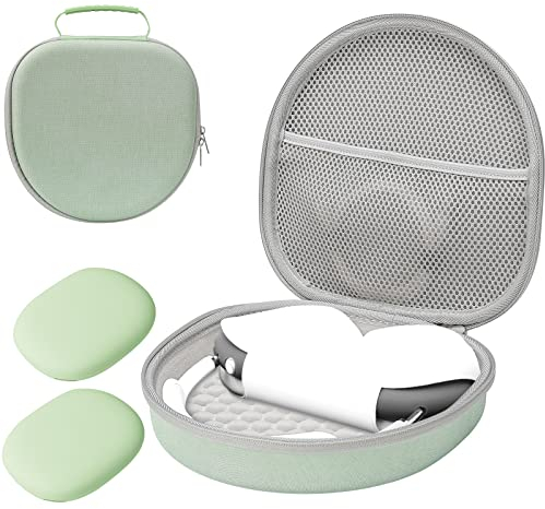 ProCase Custodia per AirPods Max Carrying Case, Custodia Rigida con Un Paio di Cover in Silicone per Padiglioni Auricolari, Custodia da Viaggio Pouch Bag per Nuovo AirPods e Altri Accessori -Verde