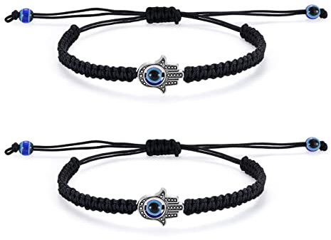 JewelryWe Schmuck 2pcs Freundschaftsarmband Bester Freund Armband Fatimas Hand Hamsa handgemacht geflochten Pärchen Armbändchen Paar Armreifen Partner Freundschaft Geschenk