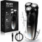 Sejoy Rasoir Electriques Hommes, Rasoir Homme avec Tondeuse Barbe Imperméable IPX7 Etanche Wet & Dry Rasoir Electrique Rechargeable avec 3D Têtes Rotatives et Affichage d'Énergie LED, 150 Min, Noir