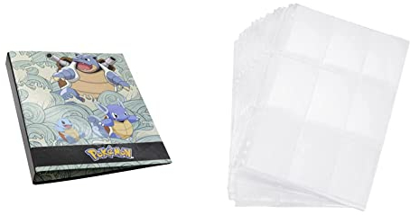 Pokémon Ordner 4 Ringe Squirtle, Schulbedarf, Ordner, Sortierer, Farbe Blau, grün & Carehabi - 540 Pockets Sammelkarten Hüllen, 30 Seiten Pro 18-Pockets Leere Sammelmappe Doppelseitige Kartenhüllen