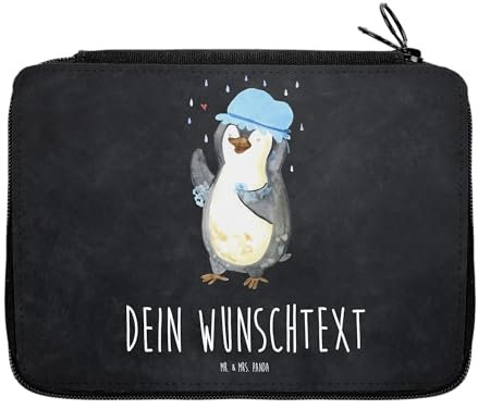 Mr. & Mrs. Panda Personalisierte Federmappe Pinguin Duschen - Geschenke, Stiftemappe mit Namen, Baden, Stifterolle, Duschkonzert, PersonalisierteS Federmäppchen, Singen, Tanzen, Pinguine