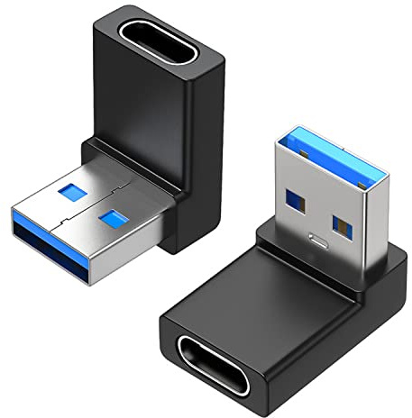GELRHONR USB Winkelstecker 90 Grad (Up/Down), USB3,0 Stecker auf USB C Buchse Adapter 5Gbps, Seiten & Datenübertragung USB C Winkel Adapter, 2PCS