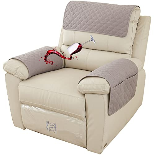 Wasserfest Armlehnenschoner 1 2 3-Sitzer Kopfstützenbezug Rutschfeste Sesselschoner Mit Taschen Relaxsessel Sofa-Armbezug Weiche Abnehmbar Waschbar Sesselbezüge Für Armlehnen (Hellgrau,2 Seat 4 pc)
