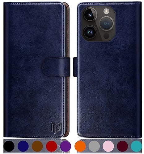 SUANPOT [RFID Schutz für iPhone 15 Pro Max 6.7 Hülle PU Leder Handyhülle Lederhülle Klapphülle Kartenfach Flip Cover für Apple 15 Pro Max Handy hülle Leather Wallet Phone Case Blau